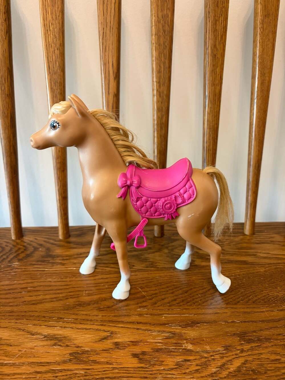 Mattel Barbie Tawny Horse Toy Figure with Pink Saddle